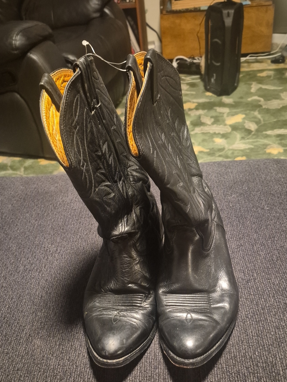 Nocona Black Leather Western Boots with Tan Lining